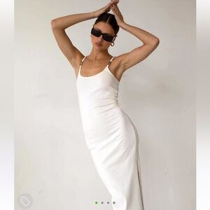 The Range White Ribbed Midi Dress w Silver Detail. Size XS